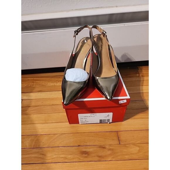Coach Gold Signature Slingback Pointed Toe Pump Heel Shoe Metallic Women 6.5 - Picture 10 of 11